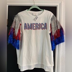 Red white and blue sequin shirt with fringe